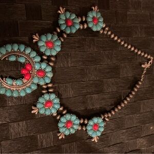 Turquoise and Red Beaded Necklace